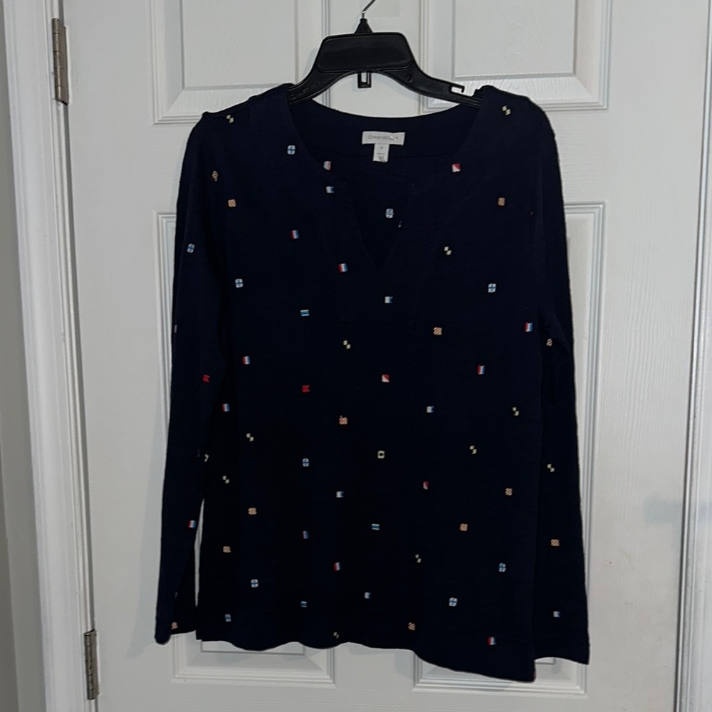 Charter Club Blue and White Puff Sleeve Blouse new without tags